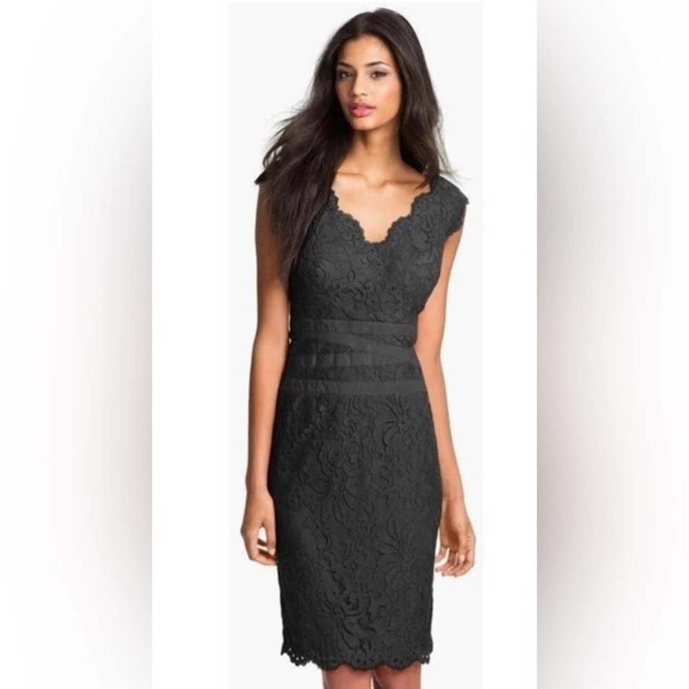 Tadashi Shoji Black Lace Embroidery Sleeveless Dress Women Size 0